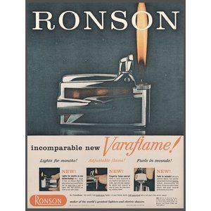 1959 Ronson Varaflame Cigarette Lighter Vintage Print Ad Midcentury Design Art